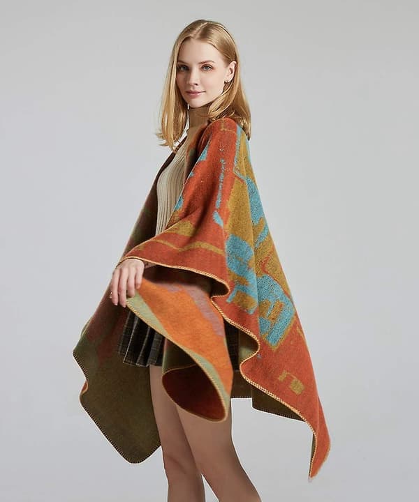 Vintergensere Sjal Kvinner Åpen Front Poncho Kappe Wraps