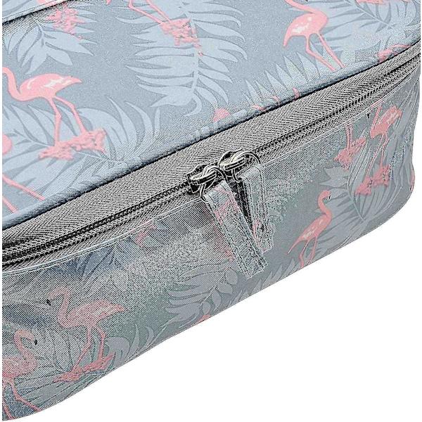 Rejse Kosmetikpung, bærbar Pensel Etui Toilettaske Rejsetaske Organizer Grå Flamingo B