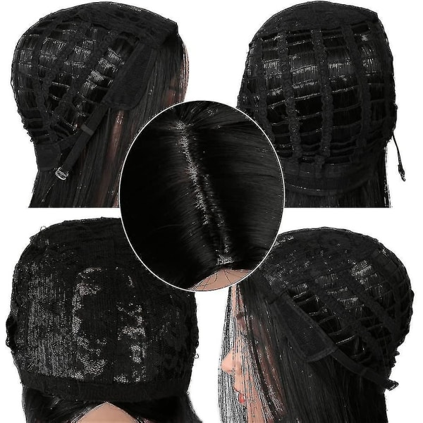 Naturlig rett svart lang parykk for damer Mykt syntetisk hår Realistisk utseende