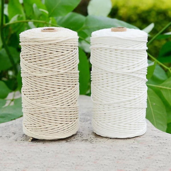 Slitesterk 200 m hvit bomullsledning Naturlig beige snoet ledningstau Craft Macrame String Gjør-det-selv Håndlaget hjemmedekorativt utstyr 3 mm