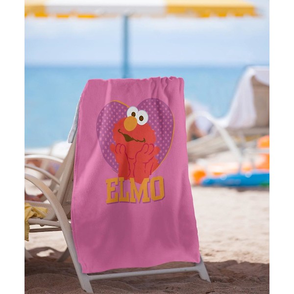 y645Sesam Street Mönstrad Elmo Hjärta Strandhandduk kanr645