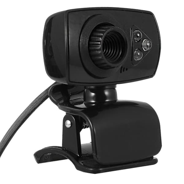 Usb webkamera 480p computer kamera webkameraer med 3 lys usb2.0 webkamera kamera med mikrofon clip-on til computer pc bærbar (sort)