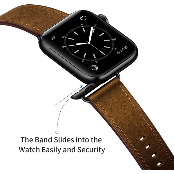 Kompatibel med Apple Watch Band 45 mm 44 mm 42 mm, ægte Lea