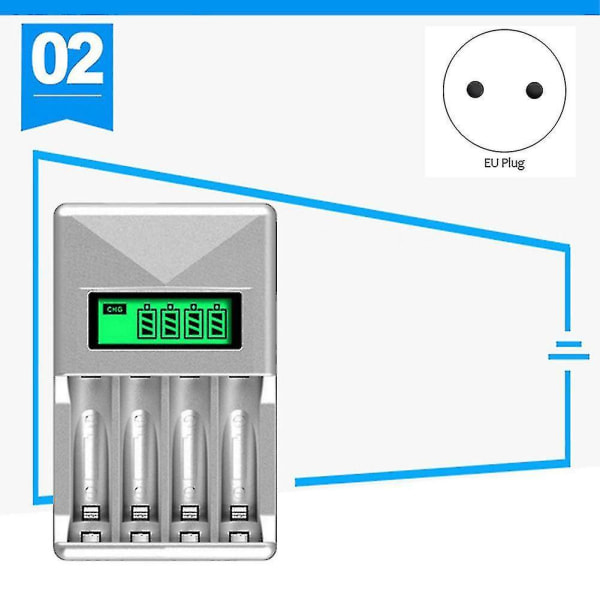 Batterioplader med 4 slots Smart Batterioplader til Aa / Aaa Nicd Nimh Genopladelige Batterier Lc
