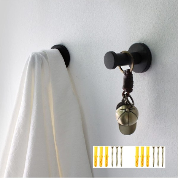 2 round black wall hooks, 53mm stainless steel wall hooks fo