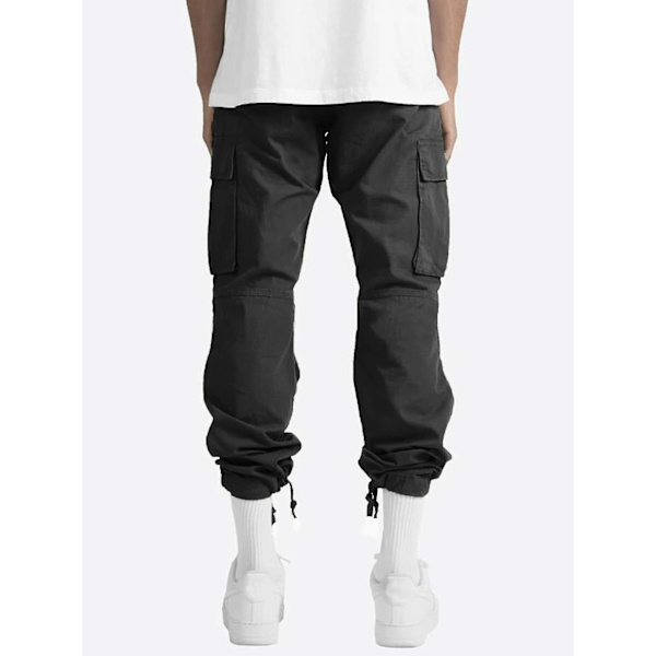 Herr Bekväma Arbetskläder Bomull Linne Multificka Casual Lös Baggy Långa Cargobyxor Black 4XL