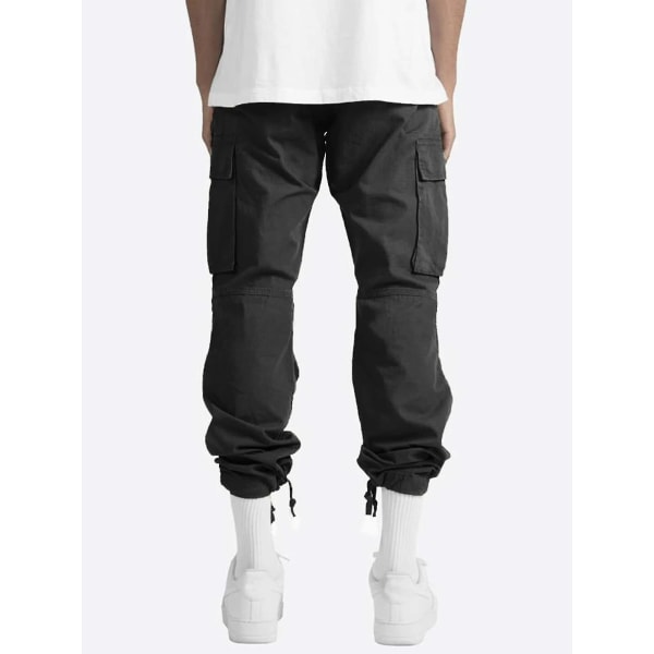 Menn Comfy Workwear Bomull Lin Multi-pocket Casual Løs Baggy Long Cargo Pants Black 4XL