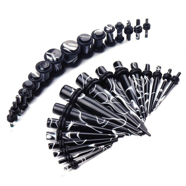 32 stk. øreudvidelsessæt, akryl taper plug 14g-0g ekspander, sort