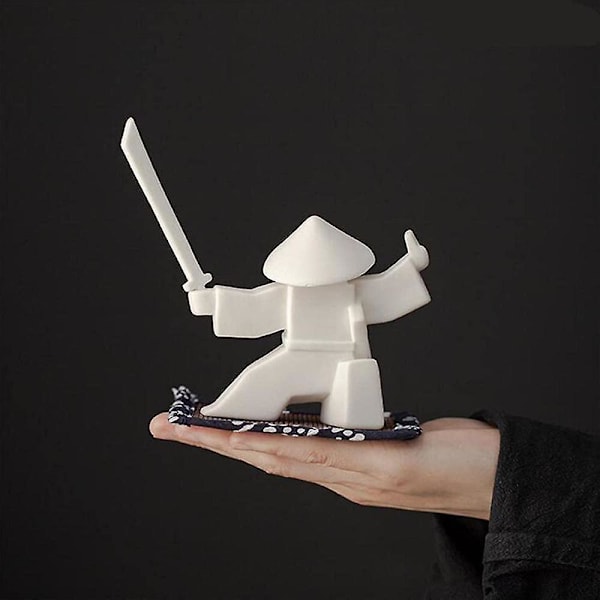Samurai Statue Røkelseholder Hvit Porselen Samleobjekt Figur Kreativ Ornament Skrivebordsdekorasjon-hvit