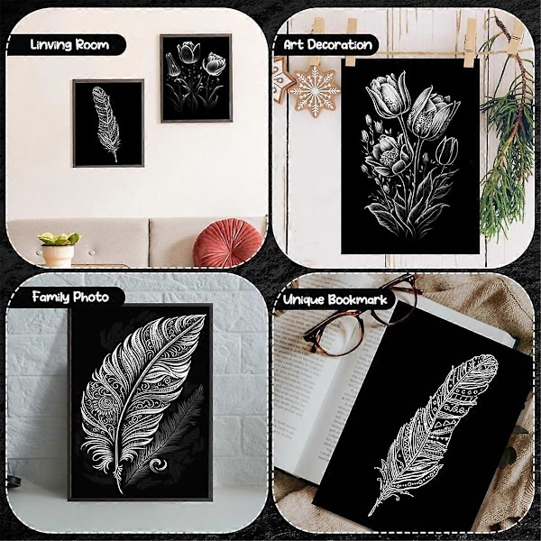 67 st Scratch Paper Art Set Barn Vuxna Scratchboard Hantverk Kit 50 Ark 21,6 x 27,9 cm A4 Svart Belagt Scratch Paper