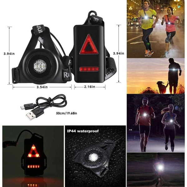 Juoksuvalot Rintavalot juoksijoille 3-moodia vartalolamppu USB -ladattava vartalolamppu Käytettävä yöjuoksutarvikkeet Heijastava juoksuvaruste