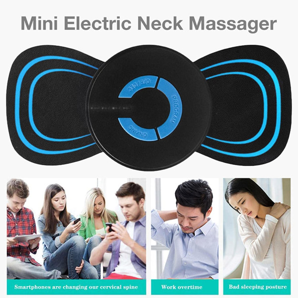 Nakkemassagepude - Bærbar massager med USB-opladning, 6 modes ledningsfri og genopladelig EMS mikrostrøm mini massageudskæringsenhed