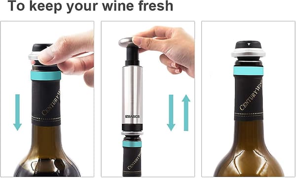 Vakuumpumpe til vin med 4 vinstop, rustfrit stål