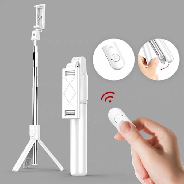 Udvidbar 3-i-1 Selfie Stick med Bluetooth Fjernbetjening og Tripod Hvid