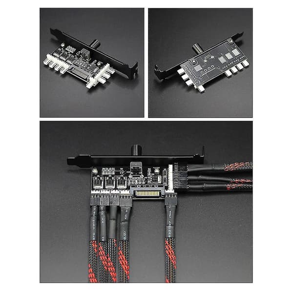 8-vejs PC-blæserhub Køleblæserhastighedsregulator PCI-bit SATA/molex 4-polet interface