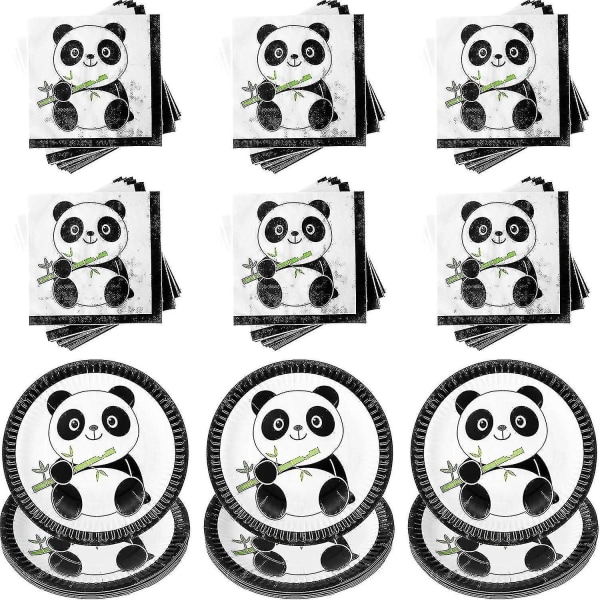 Panda festpynt sæt, inklusive 30 stykker panda papir kage tallerkener og 40 stykker Panda baby servietter Fødselsdags fest dekorationer til drenge piger