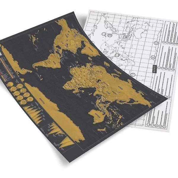 Skrap av verdenskartet for reisende, svart og gullkart 82 X 59 Cm