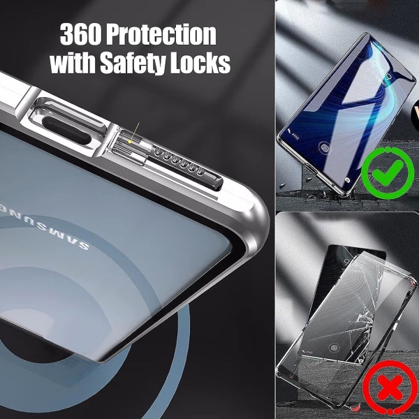 For Samsung Galaxy S23 Ultra magnetisk deksel, dobbelt herdet glass Hd beskyttelsesdeksel Alt inkludert støtsikkert telefondeksel med metallramme flipdeksel green
