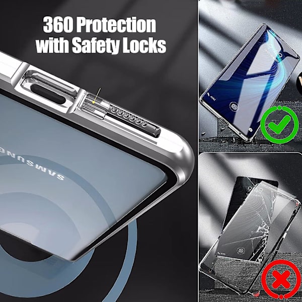 Samsung Galaxy S23 Ultra -magneettinen kotelo, kaksinkertainen karkaistu lasi Hd-suojakuori, kaikki kattava iskunkestävä puhelinkotelo metallirungolla ja kääntökannella blue