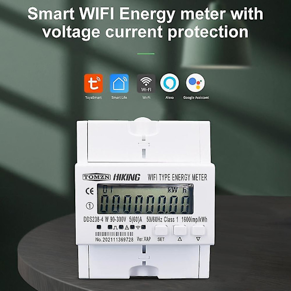 60A 90-300V Tuya yksivaiheinen Wifi älykäs energiankulutusmittari Kwh katkaisija ajastin jännitteellä Curre