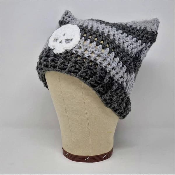 Håndlavet Katteøre Hat Y2K Sød Pige Beanie Hat Pilling-Resistent Efterårs Bobble Hat Kvinde Pullover Hat Sød Hæklet Hat black and red stripe