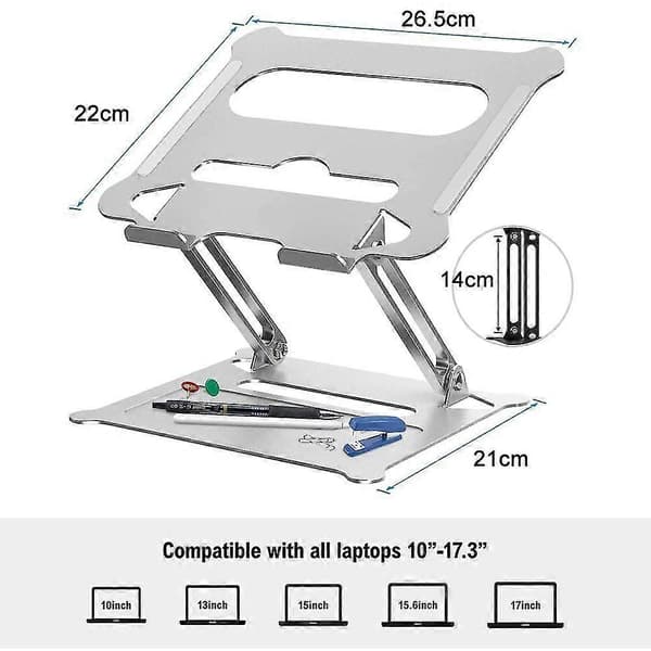 Justerbart laptopstativ til skrivebord (sølv)