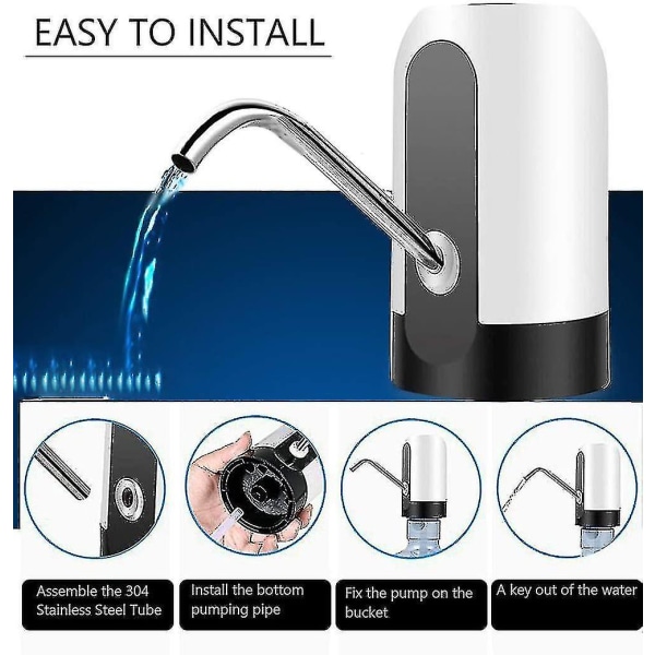 Vattenflaskpump 5 gallon vattenflaskautomat med USB laddning Automatisk pump för utomhus eller kök (vit)