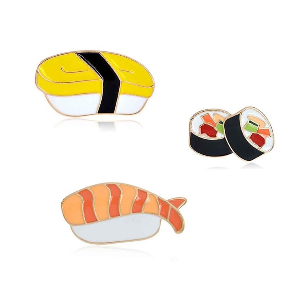 3pcs Enamel Cartoon Japanese Sushi Brooch Set Button Pin Denim