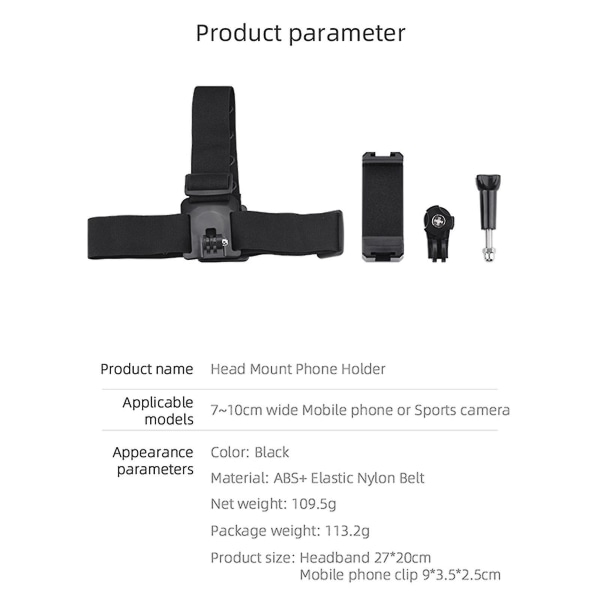 Universal Phone Holder Abs Head Strap Mount Pandebåndsholder