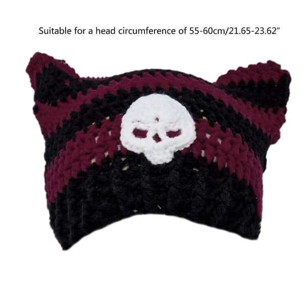 Håndlavet Katteøre Hat Y2K Sød Pige Beanie Hat Pilling-Resistent Efterårs Bobble Hat Kvinde Pullover Hat Sød Hæklet Hat Black cat ear hat sc