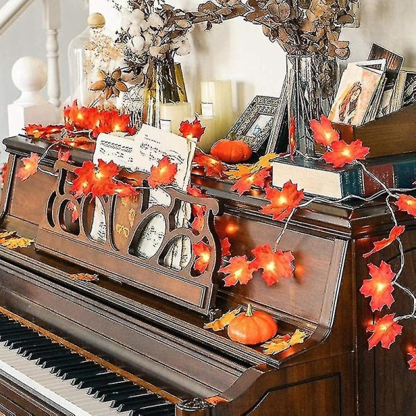2m 10 LED høstløvblad girlander LED-lysslynge for juledekorasjon Thanksgiving-fest DIY Halloween-dekor