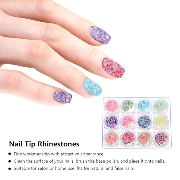 12 lådor nagelmarmorskivor nagelkonstdekor paljetter 3d charm N