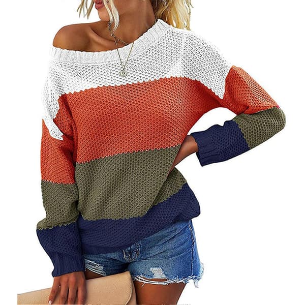 Dame Pullover Sweater Langærmet Off Shoulder Crew Neck Strik til Hjemmekontor