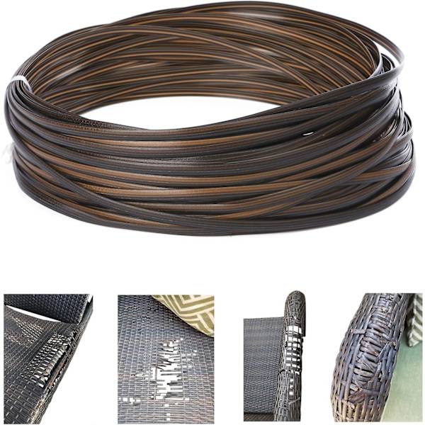 Wicker-korjaussetti 37 m (120 jalkaa) Wicker-korjausmateriaalit Kaksivärigradientti tummanruskea vaaleanruskeilla raidoilla Muovirottinki Patio-tuolien korjaukseen Brown