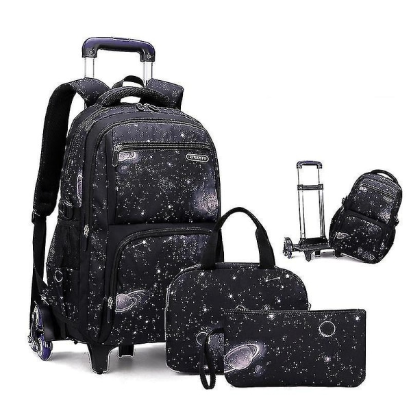 Skolesekk med hjul Skole rullende ryggsekk Hjulveske Studenter Barn Trolley Vesker For Gutter Reisebagasje Med Lunsjboks Hk 2 wheels blue