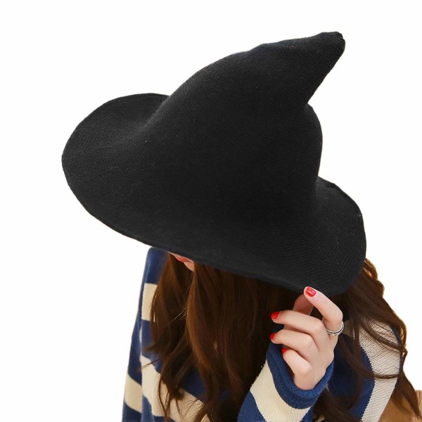 Halloween heksehat til kvinder Bred skygge sammenfoldelig spids hat