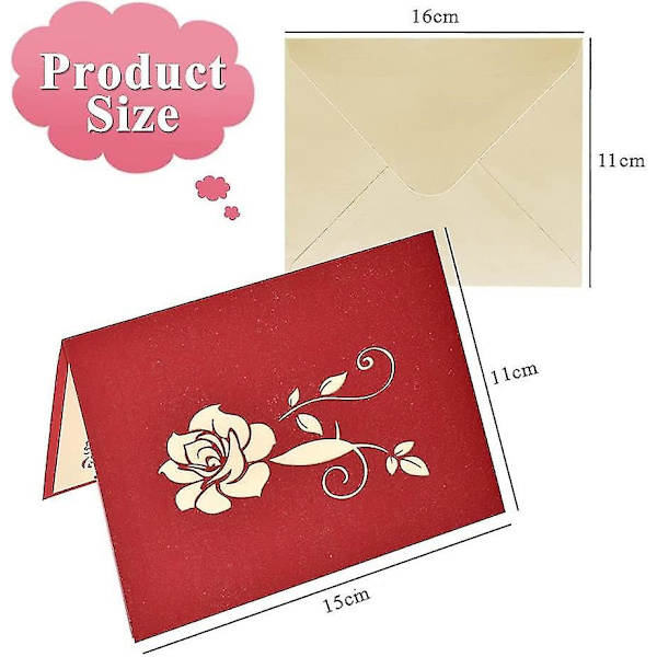 3D Pop Up lykønskningskort til hende ham, romantisk roseblomst Valentinsdagskort til kone mand kæreste kæreste mor far gave, fold lykønskningskort med