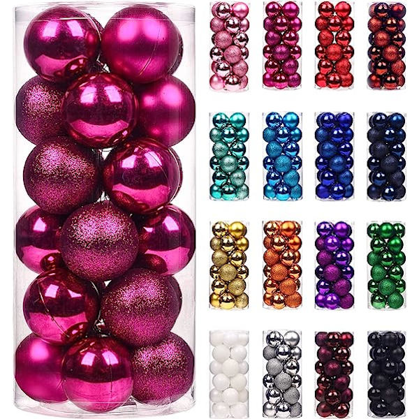 24 stk julekulepynt til jul juletre - Mini Shatter rose red