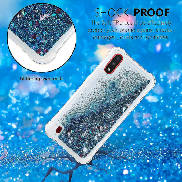 Samsung Galaxy A01 Cover Glitter Flydende Gennemsigtig Glitrende skinnende Bling Krystalklart Flydende Quicksand Cover Tpu Silikone - Blå