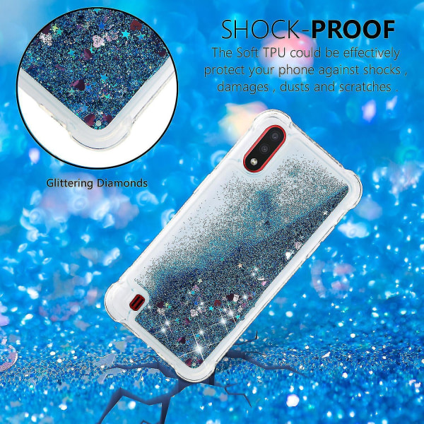 Samsung Galaxy A01 Skal Glitter Flytande Transparent Bling Bling Kristallklar Flytande Flytande Quicksand Cover Tpu Silikon - Blå