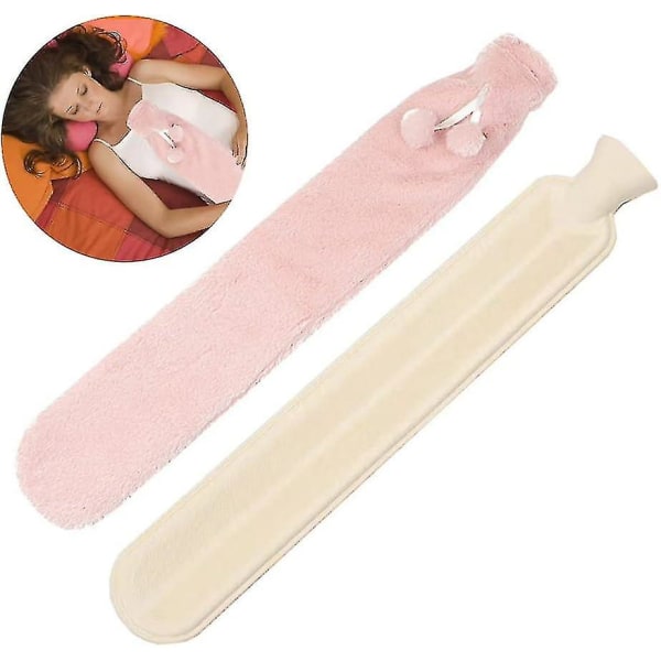 Long Hot Water Bottle With Soft Plush Cover, Rubber Hot Water Bottle