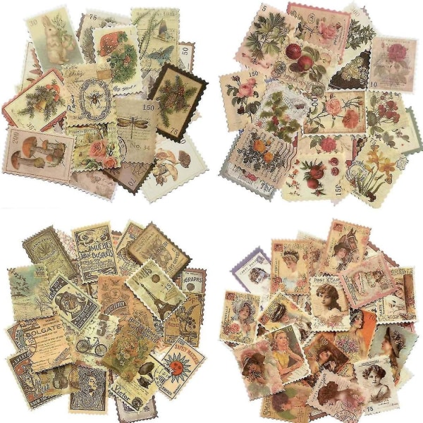480 kpl Vintage postimerkkitarrat, esteettinen kasvitieteellinen deco paperitarra scrapbookingiin, Jou