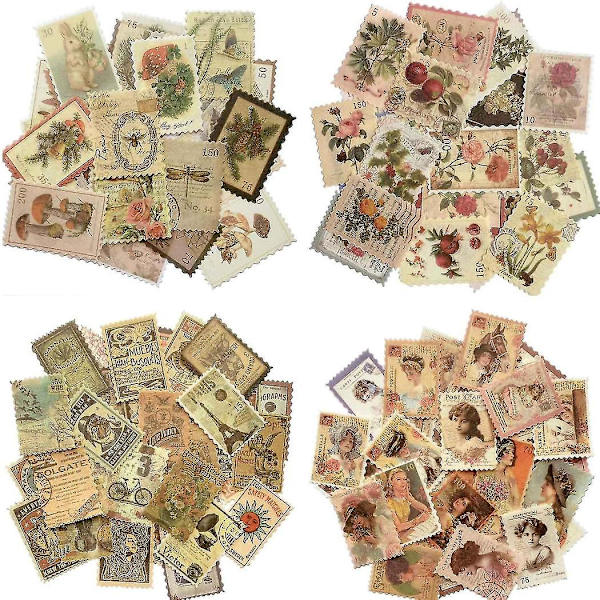 480 stk Vintage Frimærkestikker, Æstetiske Botaniske Deko Papirstikker til Scrapbooking, Jou