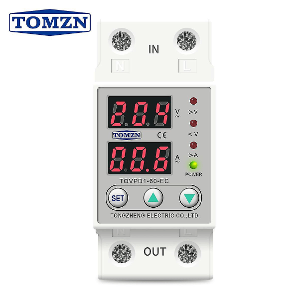 Din-skena 60a 230v Justerbar Överspänning och Underspänning Skyddsenhet Skyddsrelä Tomzn Tovpd1-63