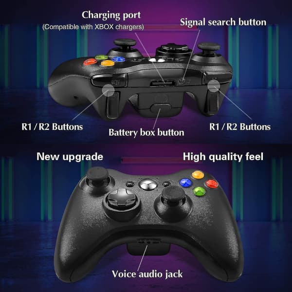 Trådløs Controller til Xbox 360, Xbox 360 Joystick Trådløs Spilcontroller til Xbox & Slim 360 PC (sort)