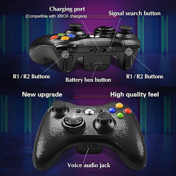Trådlös handkontroll för Xbox 360, Xbox 360 Joystick Trådlös spelkontroll för Xbox & Slim 360 PC (svart)