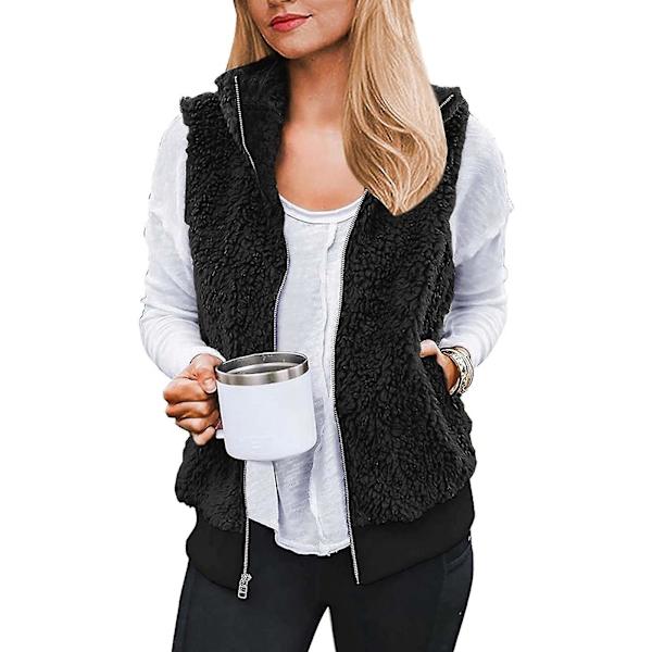 Fleece Outwear Västar Dam Zip Up Ärmlös Faux-fur Päls Höst Varm Rock Med Två Fickor Artificiell Ull Väst Rock