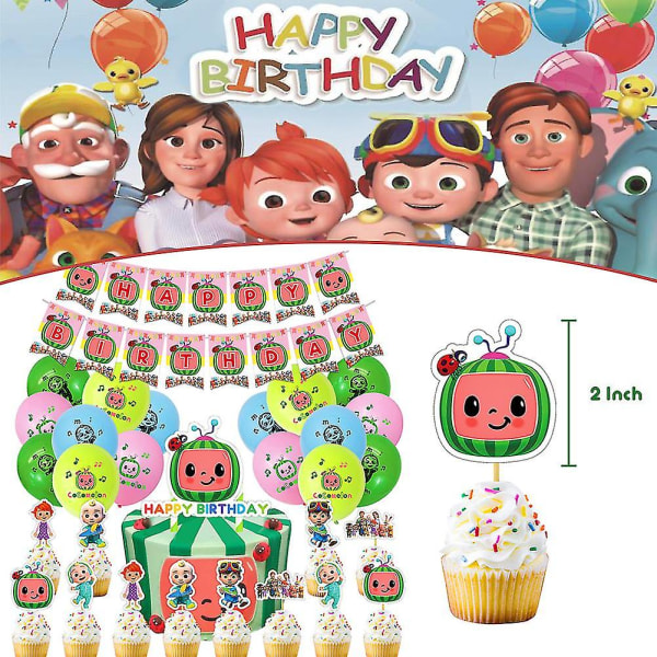 Cocomelon Party Dekoration Animerad Födelsedag Drag Flagga tårta