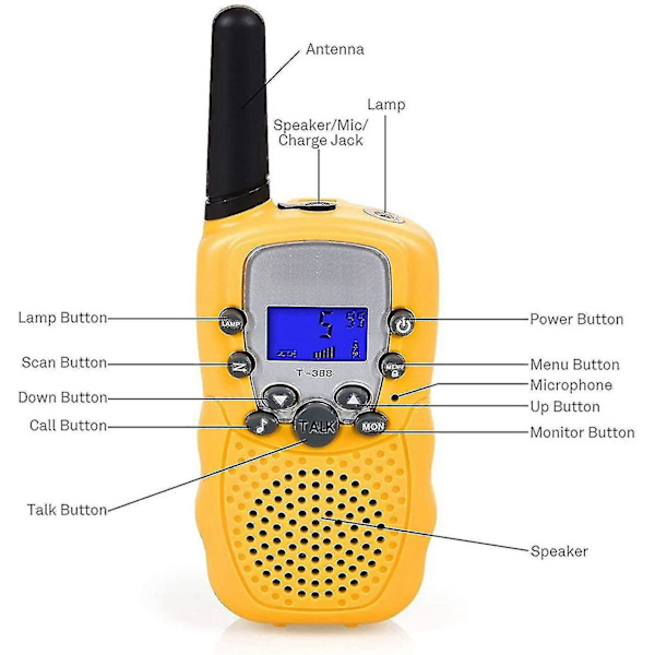 Trådlös Walkie Talkie för Barn T388 Handhållen Trådlös Walkie Talkie (gul, 2 st)