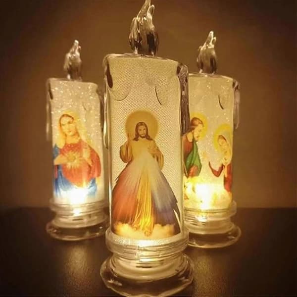 LED Bønne Flammeløse Lys, Jesus Helgener Religiøs Dekor E